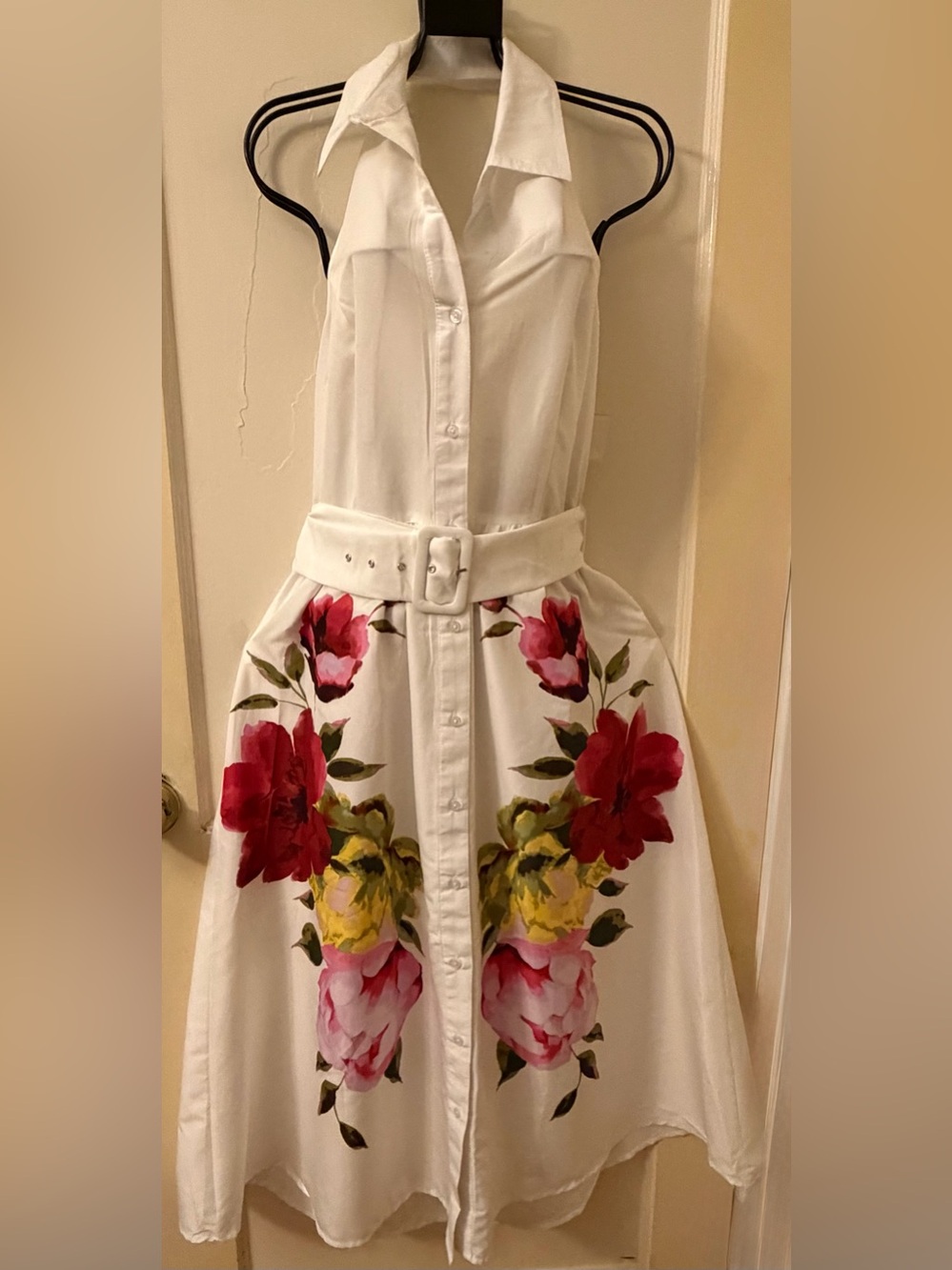 TRULY 4 you White Halter Backless Shirt Dress with Floral Print - Picture 2 of 7
